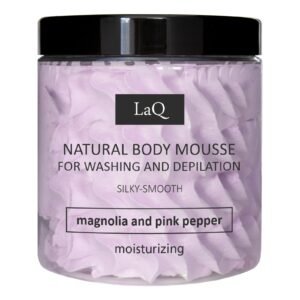 LaQ Kūno prausimosi ir depiliacijos putos MAGNOLIA & PINK PEPPER – Šilkinė oda be pastangų, 100g