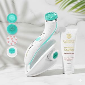 Lumineo Brush PRO turkio spalvos su 4 antgaliais + gelis jautriai odai