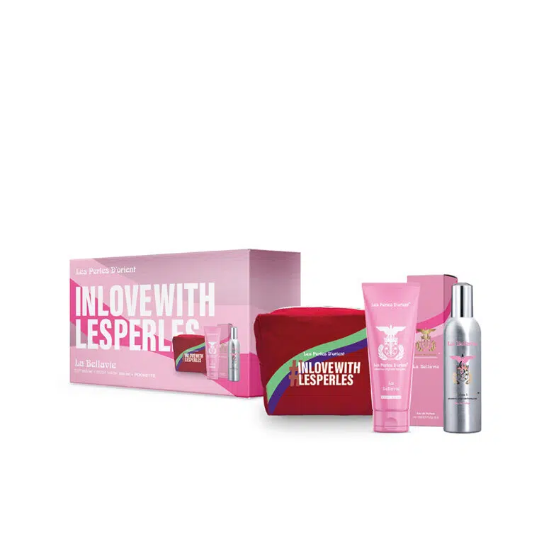 LES PERLES D’ORIENT kvepalų rinkinys moterims LA BELLAVIE EDP 150 ml + dušo gelis 100 ml + kosmetinė