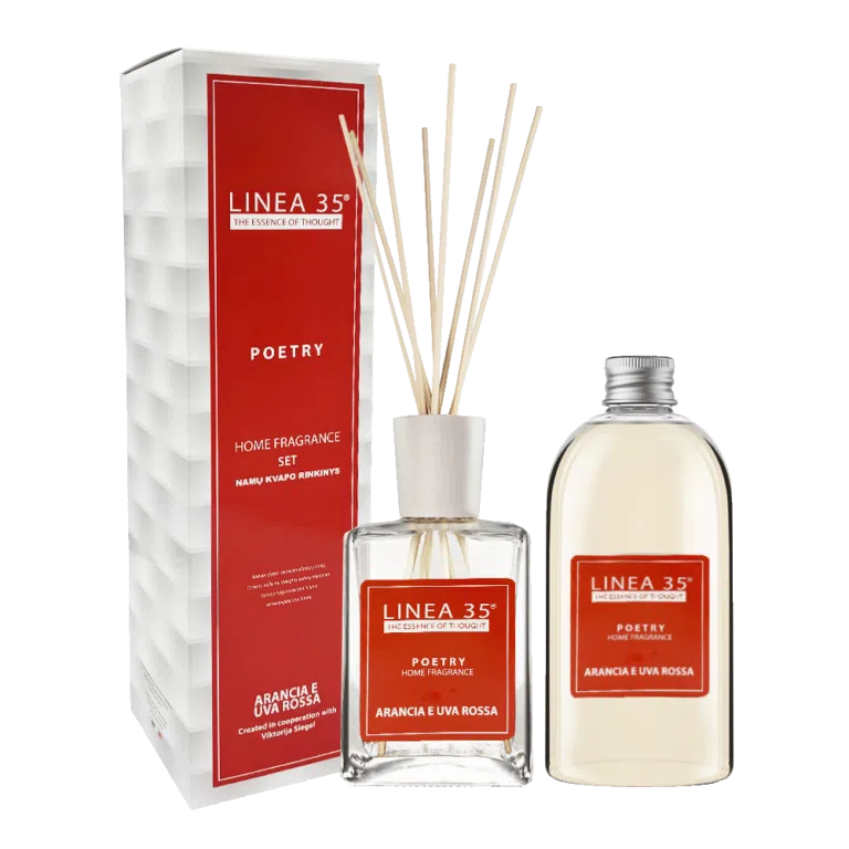 LINEA 35 kalėdinis namų kvapų difuzoriaus ir papildymo rinkinys ARANCIA E UVA ROSSA, 500ml + 500ml