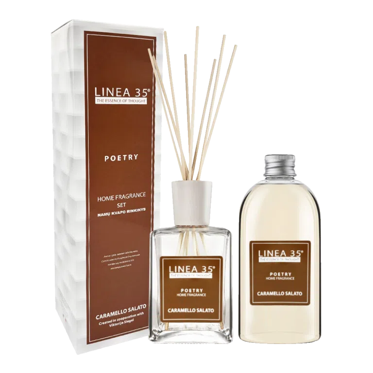 LINEA 35 namų kvapų difuzoriaus ir papildymo rinkinys CARAMELLO SALATO, 500ml + 500ml