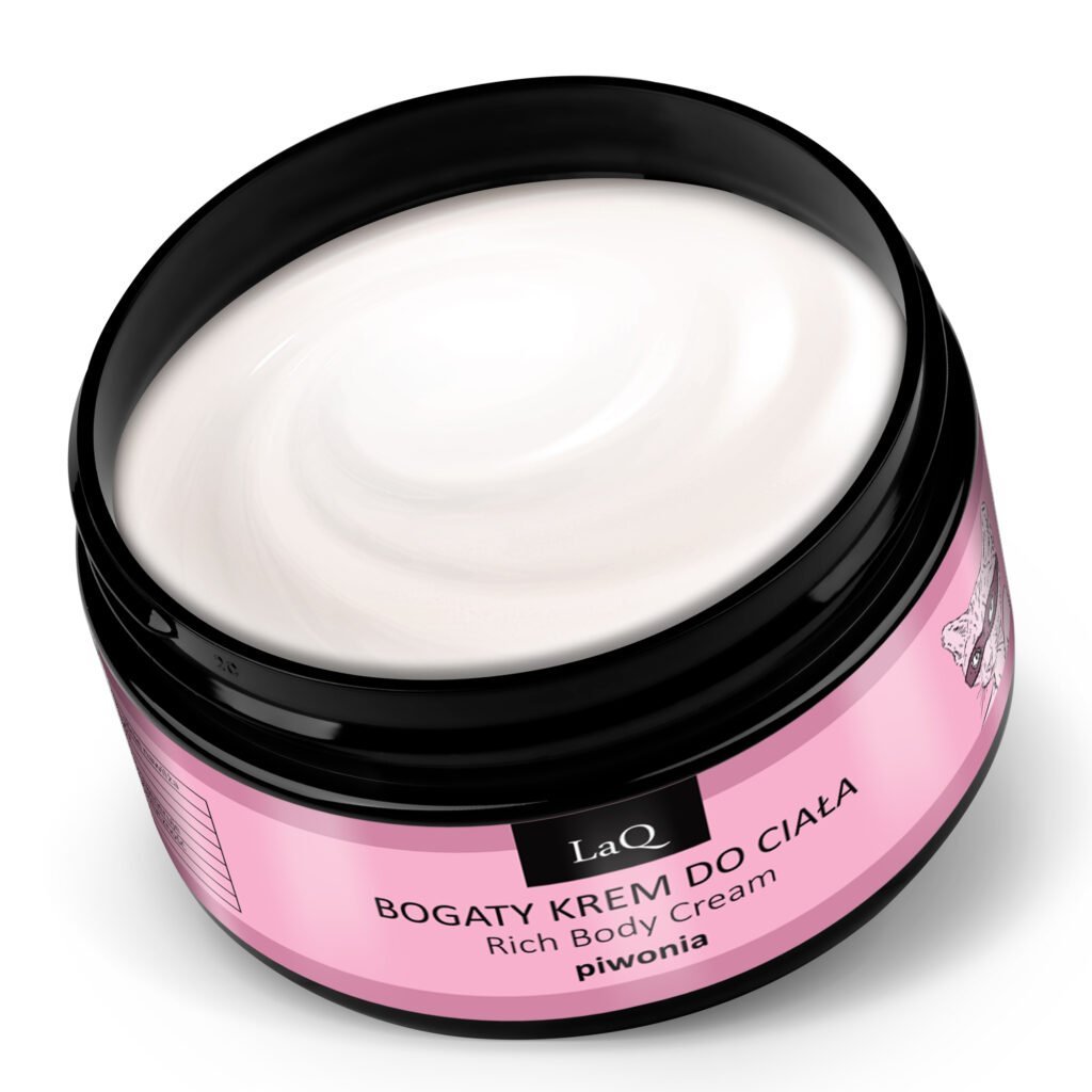 LaQ Kūno kremas PEONY – Moteriška jėga, švelni oda, 200ml