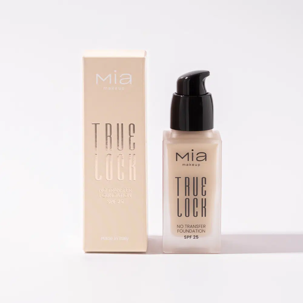 MIA MAKEUP ilgai išliekantis makiažo pagdas su SPF25 TRUE LOCK NO TRANSFER FOUNDATION 02 CHANTILLY, 35 ml