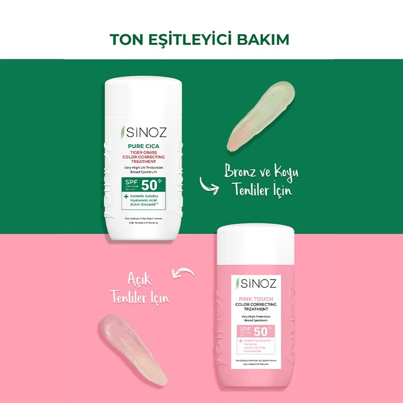 SINOZ PINK TOUCH atspalvį koreguojantis veido kremas SPF50+, 50 ml